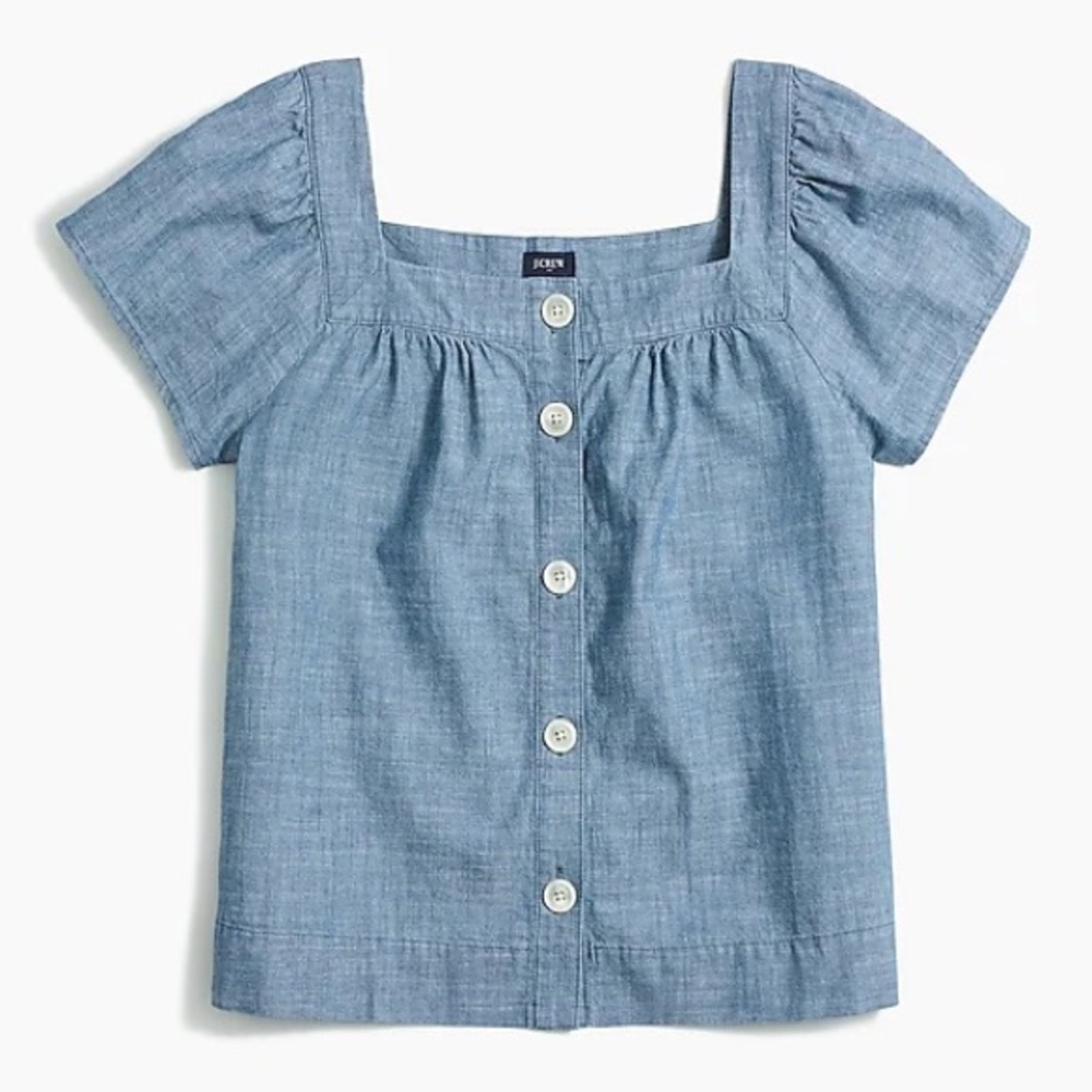 Square neck button front chambray top